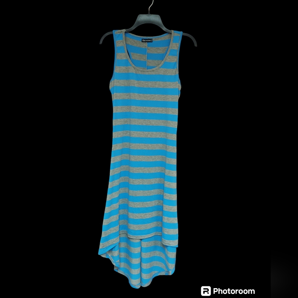 Striped Blue and Gray High Low Dress